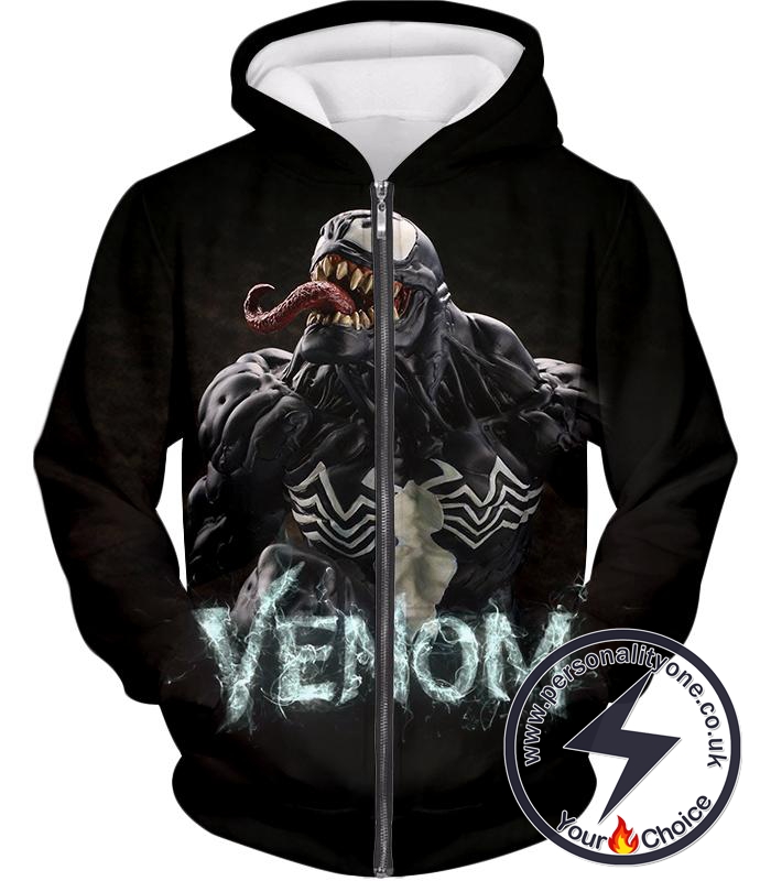 Symbiotic Life Venom Promo Printed Black Zip Up Hoodie